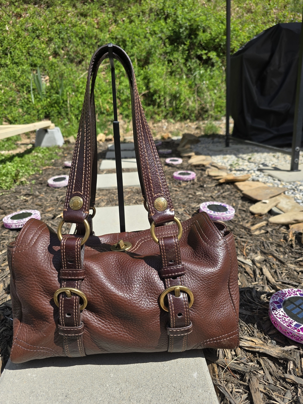 Coach Chelsea Brown Pebbled Leather Shoulder Bag with Brass Hardware - Picture 3 of 13
